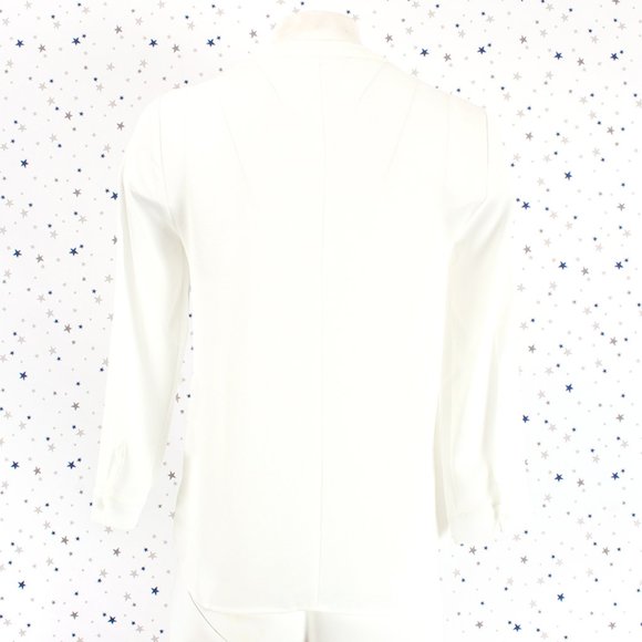 Front Tie Neck Crepe Blouse Top Off White - Picture 3 of 9
